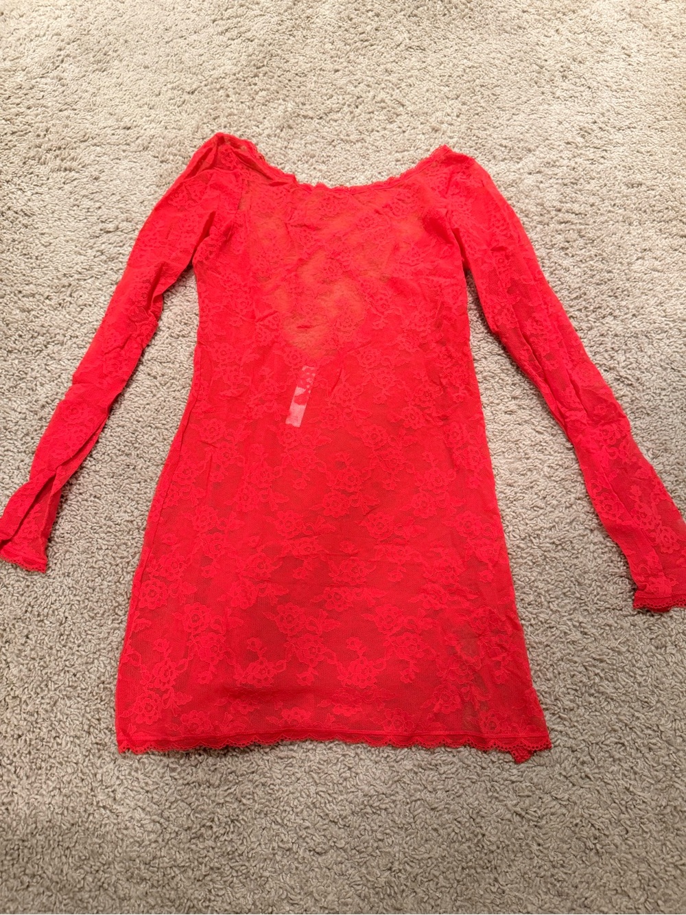 Victoria's Secret Hot Pink Lace Long-Sleeve Bodycon Dress